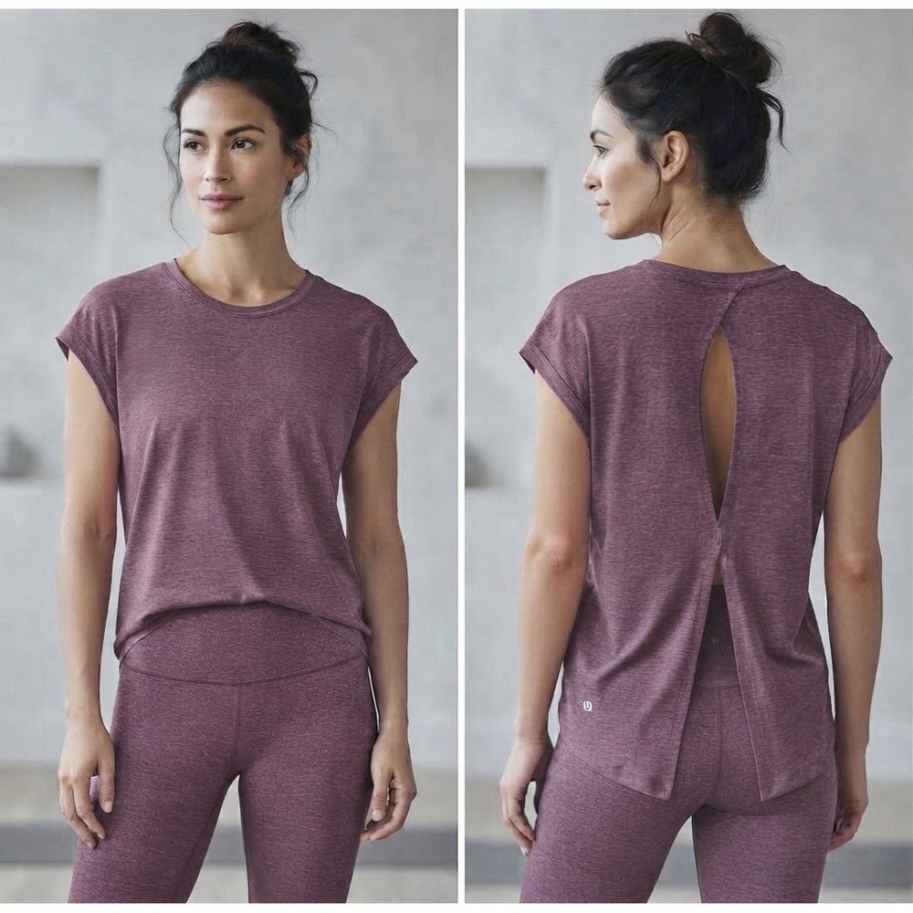 Lululemon Tee Box It Out Short Sleeve Open Tie Back Heather Oxblood Size 6?